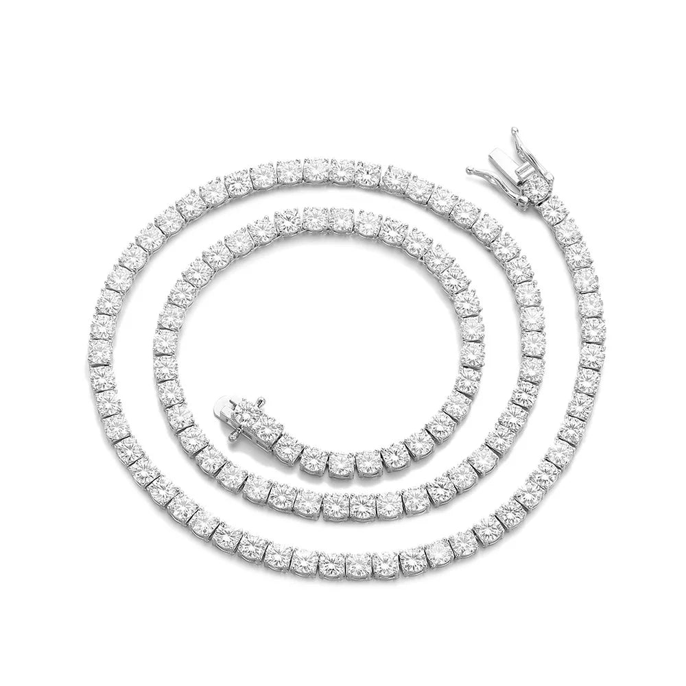 Hip Hop 925 Sterling Silver 3mm 4mm 5mm VVS Moissanite Diamond Necklace Moissanite Tennis Chain