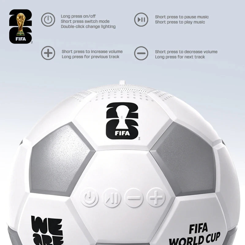 2026 FIFA World Cup FIFA-F26S01 Spherical Bluetooth Speaker Portable Wireless Speaker 360° Stereo Sound Deep Bass IPX5 Waterproof 12H Playtime Built-in Mic for Home Outdoor Party