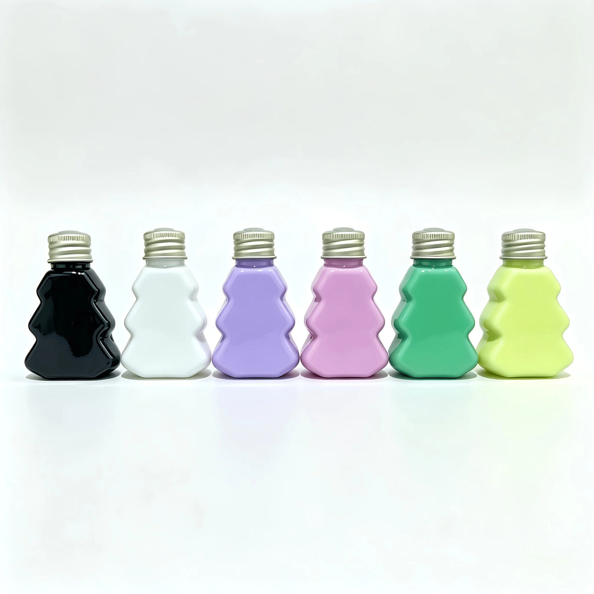 6‑Color 50ml/1.69oz Fluid Acrylic Paint Set, 2 Glow‑in‑Dark + 4 Standard, Glow Green, Glow Yellow, Black, White, Violet, Rose Red. 4 unique shaped bottles. Pre‑mixed for smooth flow, high color saturation.