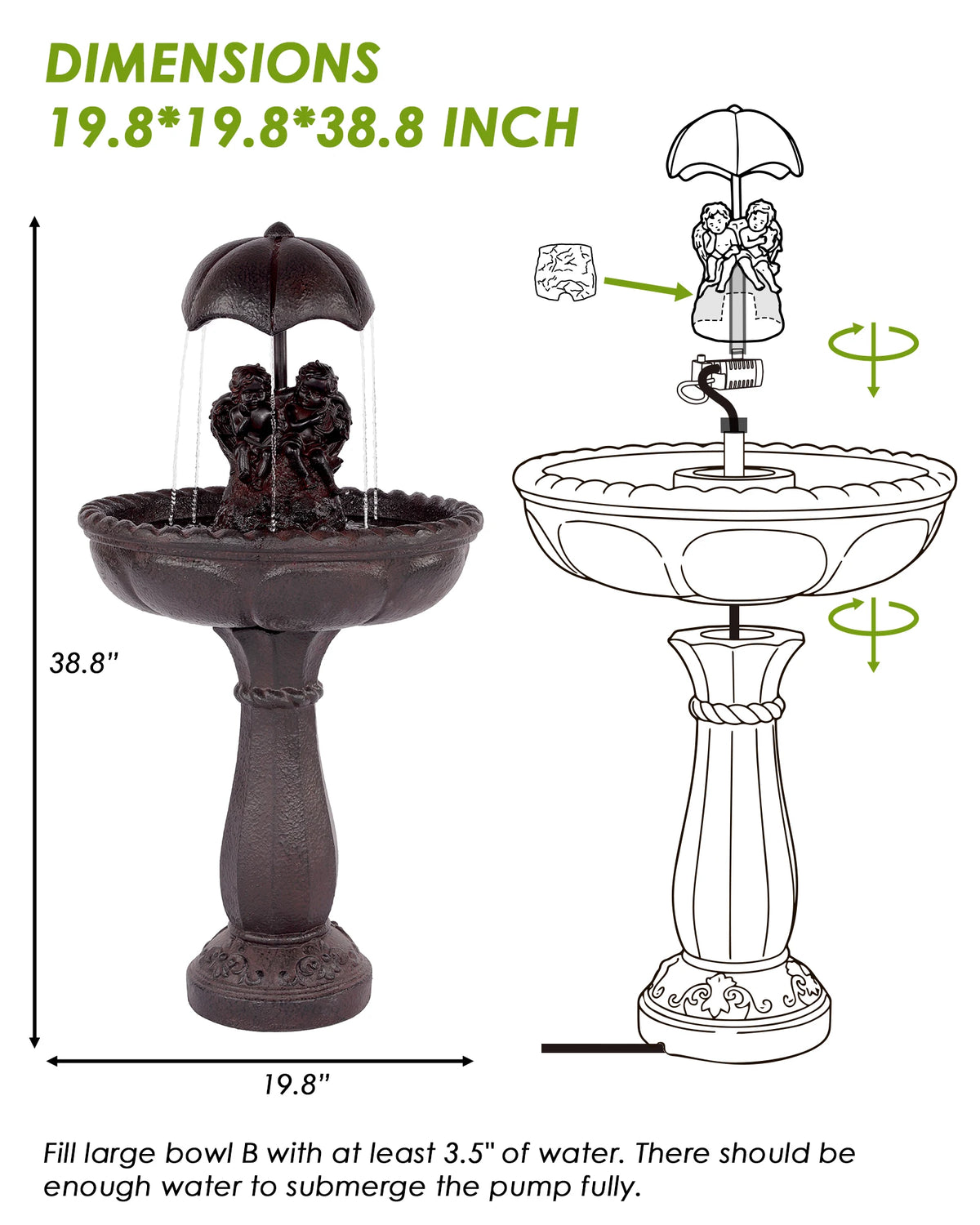 Solar Outdoor Cascading Water Fountain With Whisper Quiet Pump