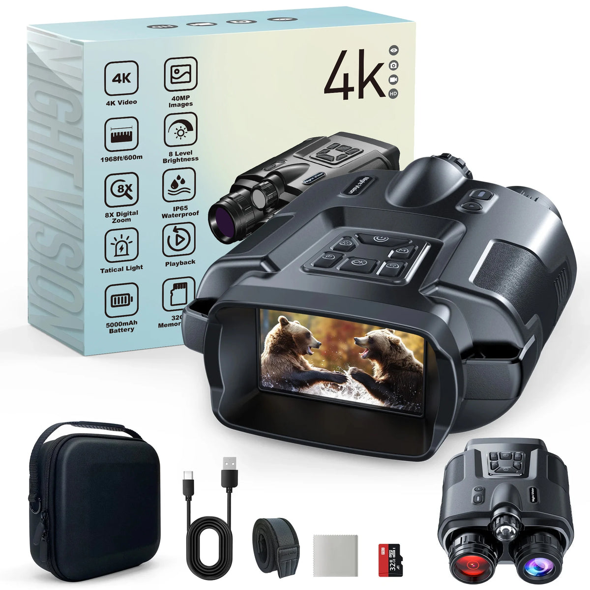 DIYIMIN Night Vision Binoculars 8X Digital Zoom Rechargeable Goggles
