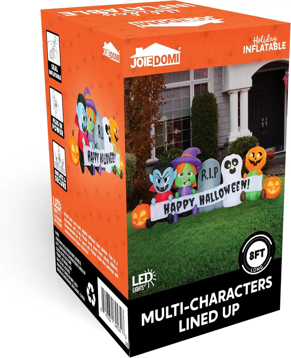 8 FT Long Pumpkin Ghost Vampire Witch Tombstone Inflatable Halloween Decor Outdoor Halloween Blow Up Decorations Inflatable with LEDs for Yard Decorations