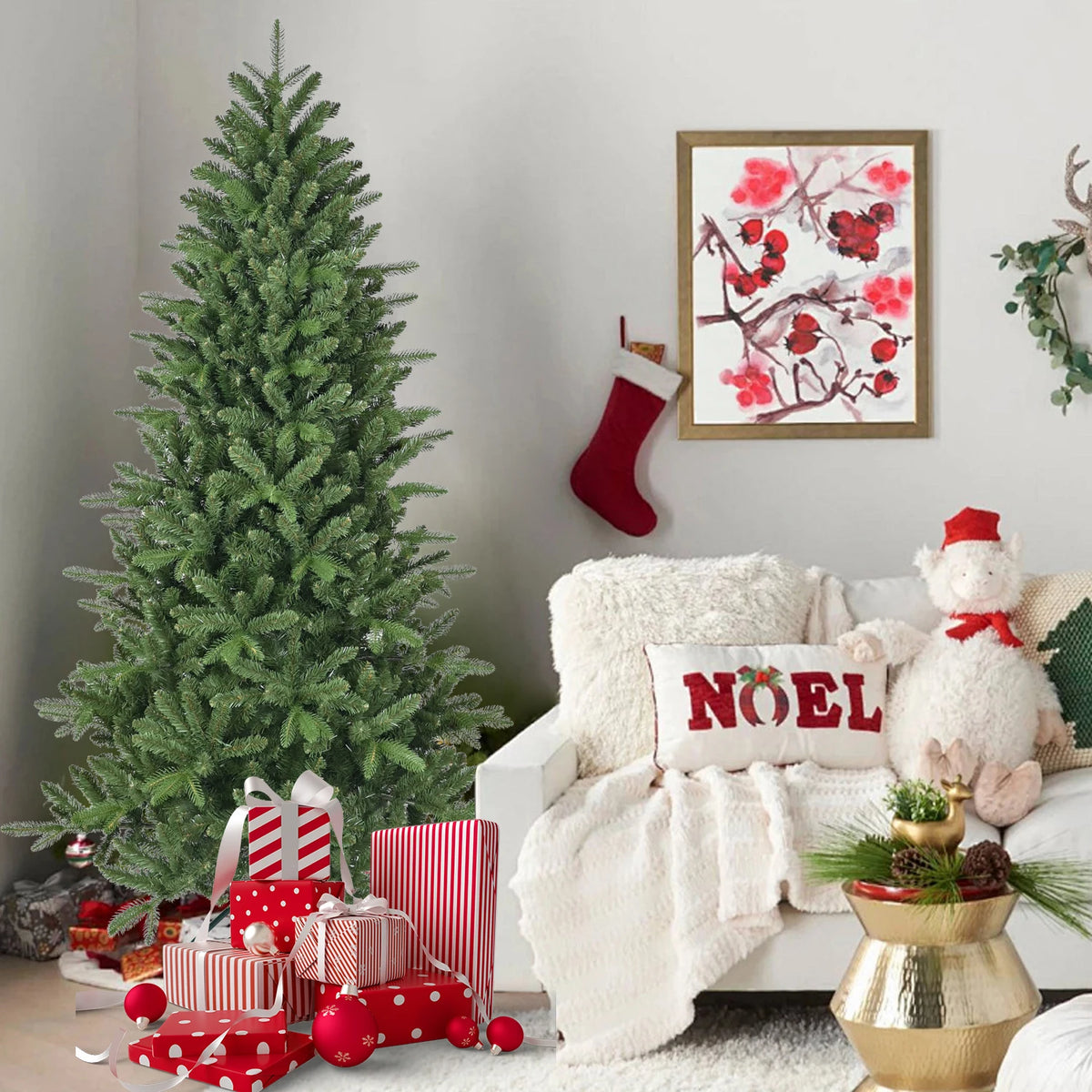 6ft Artificial Christmas Tree, 1168 PE+PVC Mixed Tips Full Lush Hinged Pine, Easy Assembly Holiday Tree with Sturdy Metal Stand for Indoor Decor, Green