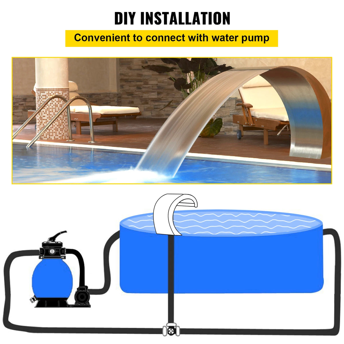 SucceBuy Stainless Steel Pool Waterfall Fountain For Garden Ponds