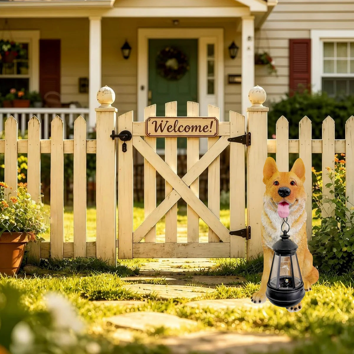 Outdoor Garden Solar Statue Light, Garden Solar Powered Shepherd Dog Labrador Retriever Statue Light, Resin Solar Powered Statue Decoration of German Shepherd Dog Labrador Retriever with Lantern, for Yard Patio Lawn Balcony H