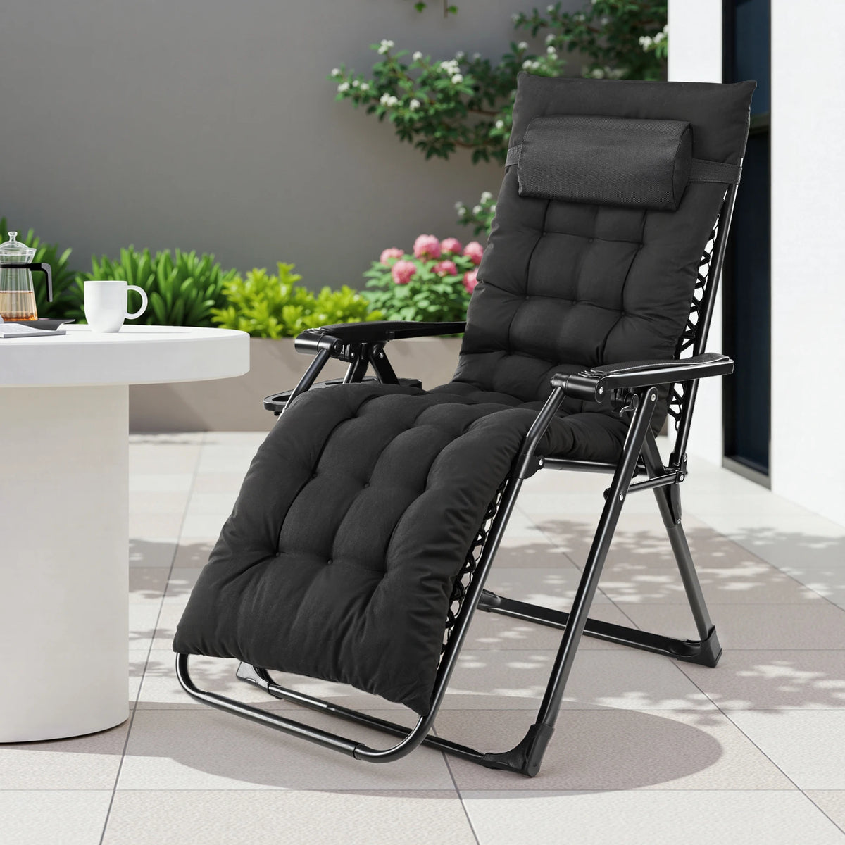 JHK Zero Gravity Outdoor Reclining Lounge Chair With Cup Tray