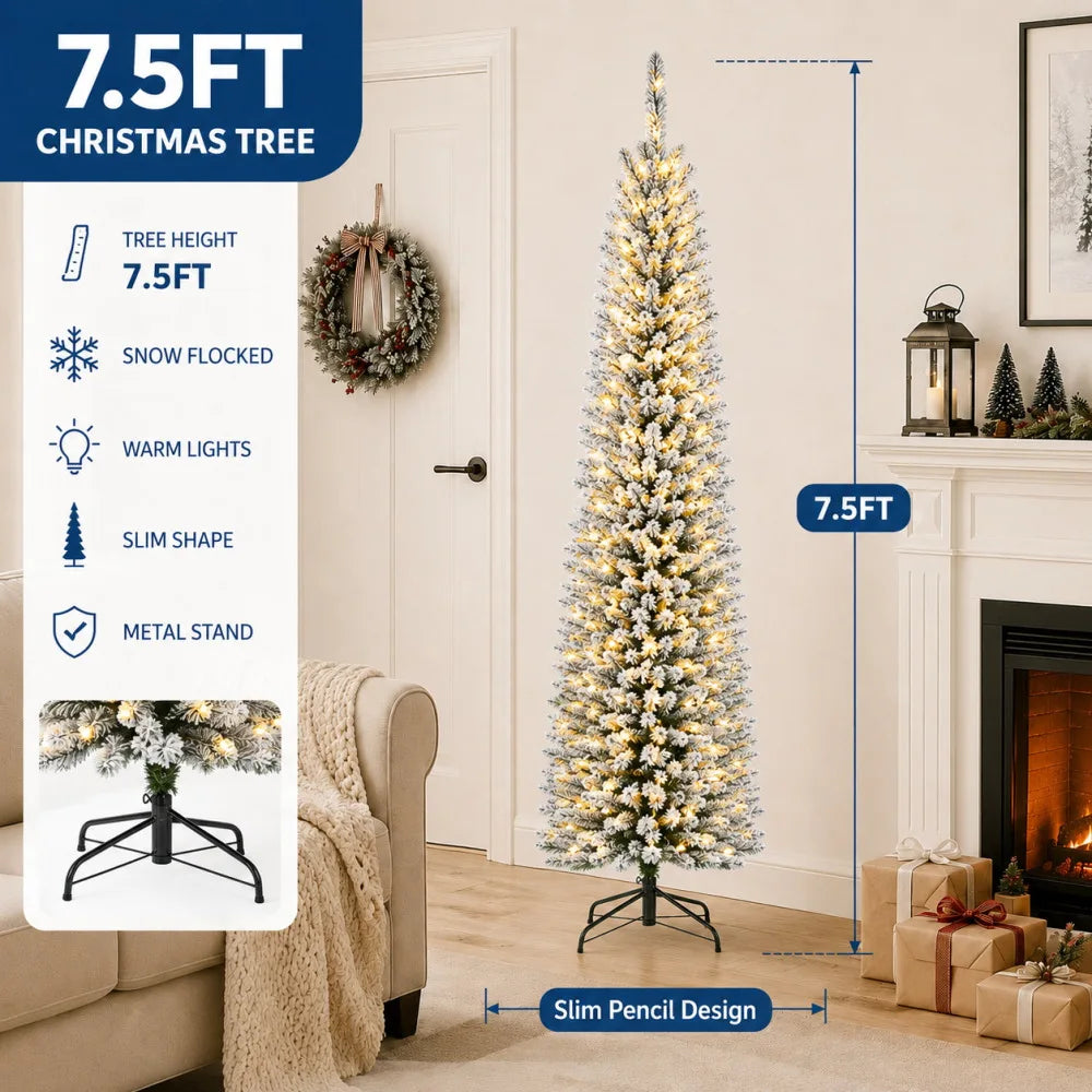 Slim Pre Lit Artificial Christmas Tree With Warm Lights