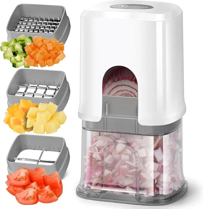 Multifunctional Vegetable Chopper White - 3 Interchangeable Blades Potato French Fry Cutter with Container & Storage Box Food Ch