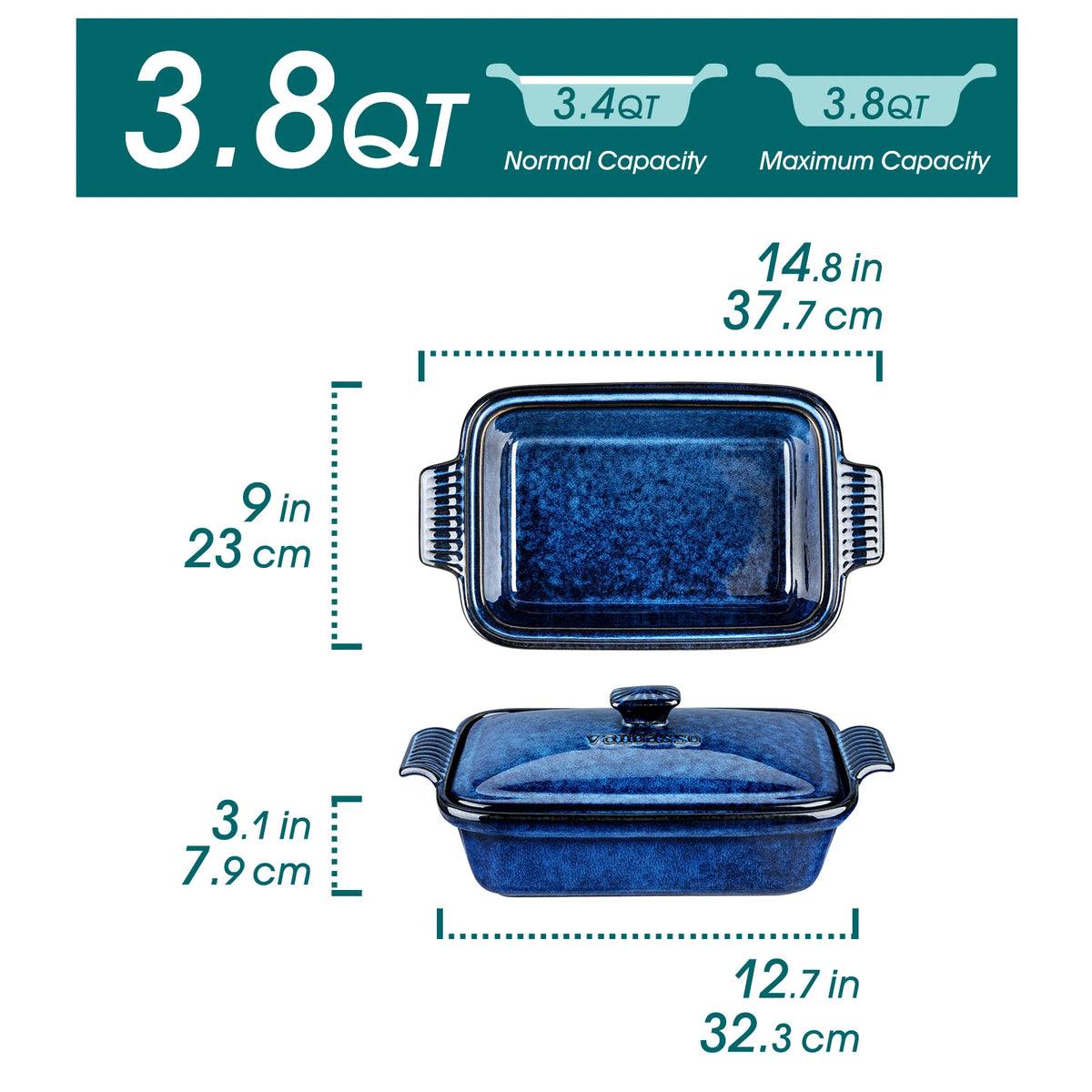 Malacasa Starry Porcelain Casserole Baking Dish With Lid And Microwave