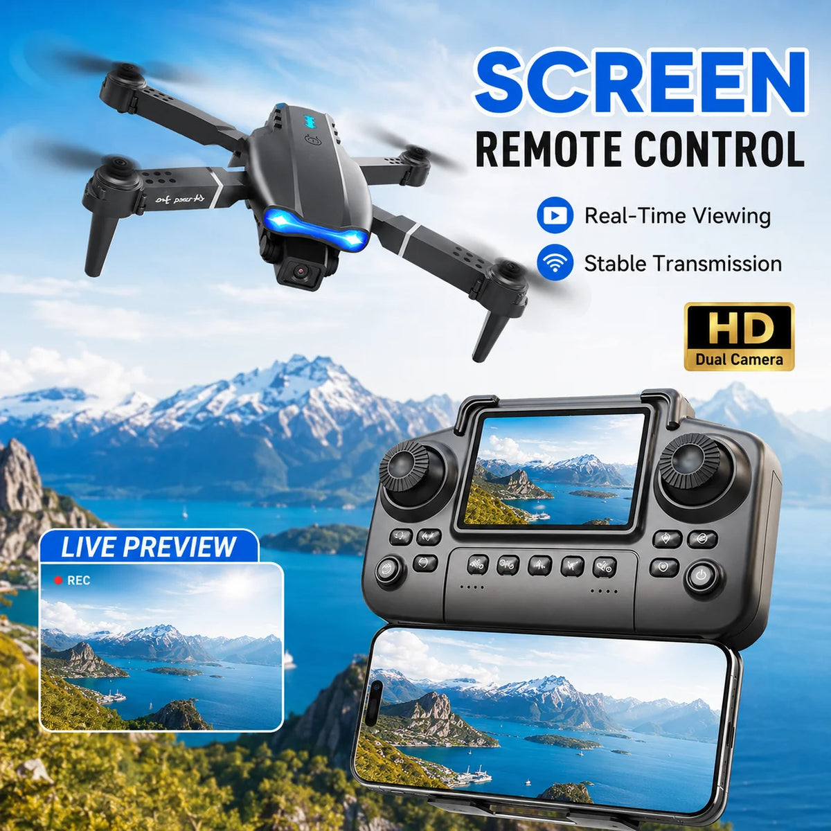 ZNLYRION 4K RC Drone With Dual Camera And Screen Remote
