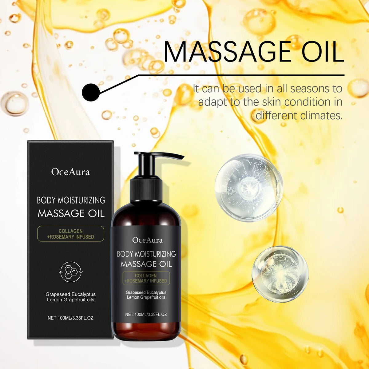 OceAura Moisturizing Massage Oil For Gentle Hydrating Skin Care