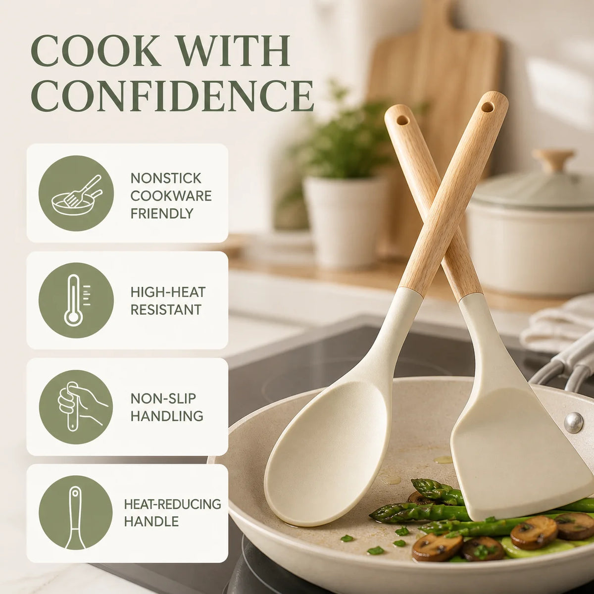 Silicone Cooking Utensils Set Heat Resistant BPA-Free Kitchen Utensil Set with Wooden Handle for Nonstick Cookware Best Choice 2026