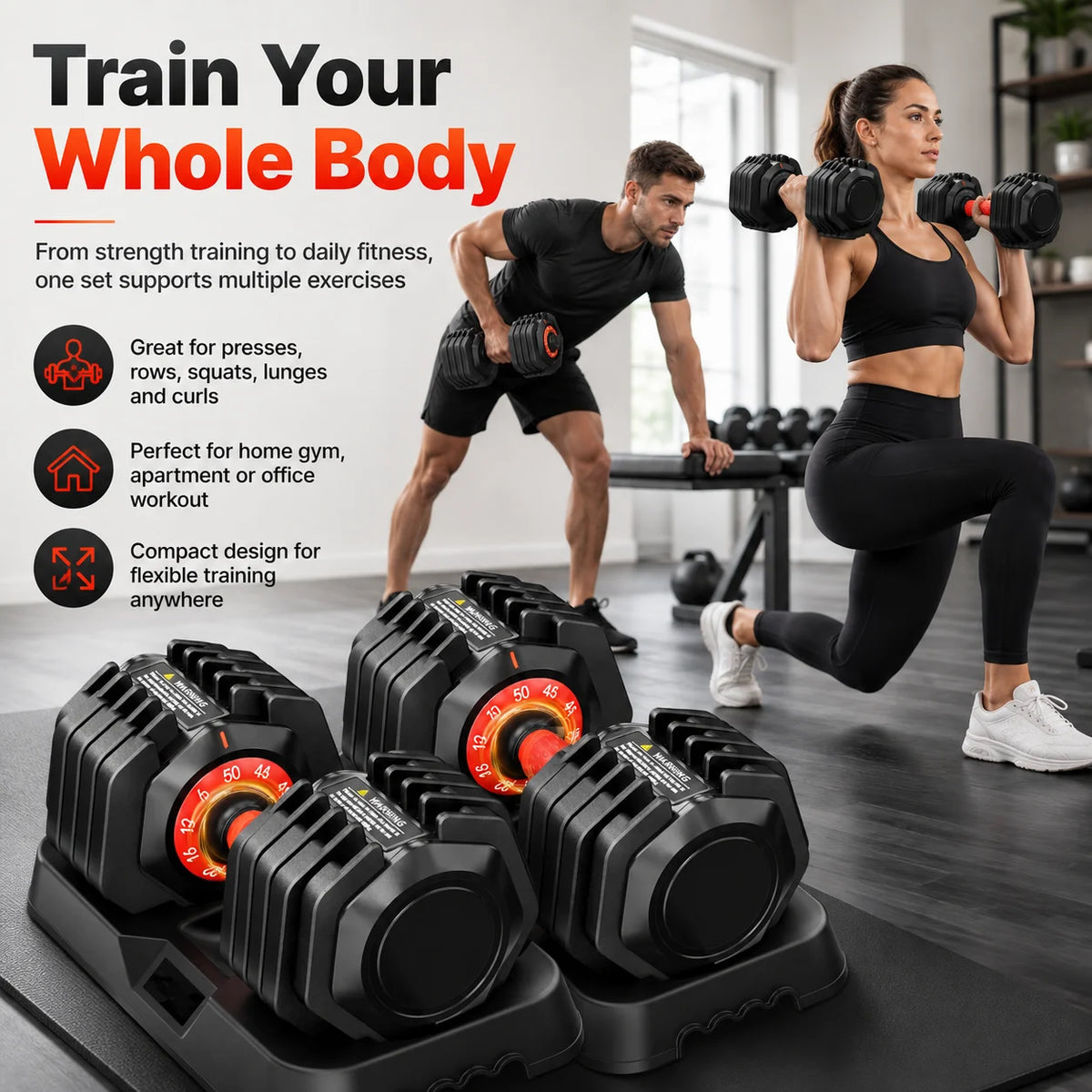 Adjustable Dumbbell 50LB/25LB Options, Fast Weight Select Dumbbell for Home Gym, Anti-Slip Handle & Secure Lock System, Single Dumbbell for Full Body Strength Workout