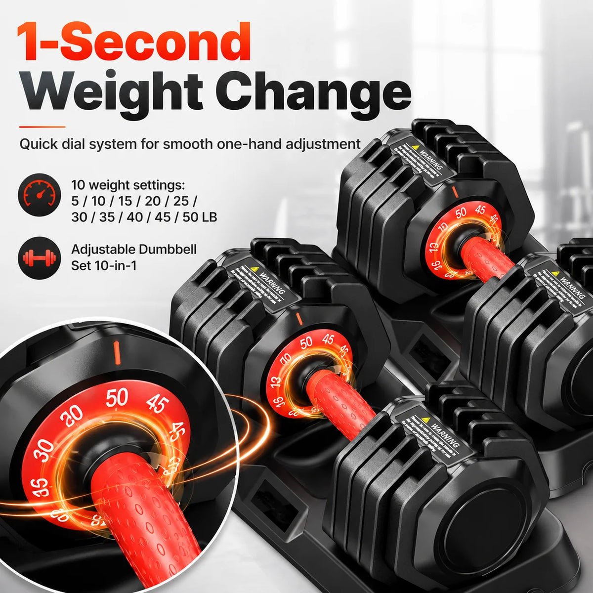 Adjustable Dumbbell 50LB/25LB Options, Fast Weight Select Dumbbell for Home Gym, Anti-Slip Handle & Secure Lock System, Single Dumbbell for Full Body Strength Workout