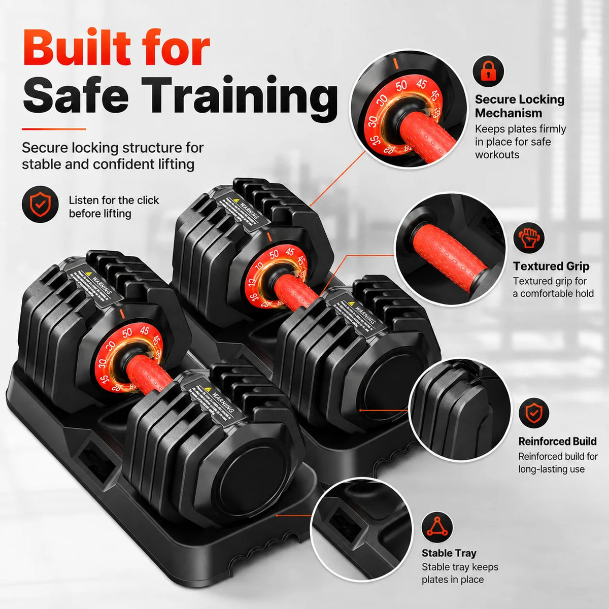 Adjustable Dumbbell 50LB/25LB Options, Fast Weight Select Dumbbell for Home Gym, Anti-Slip Handle & Secure Lock System, Single Dumbbell for Full Body Strength Workout