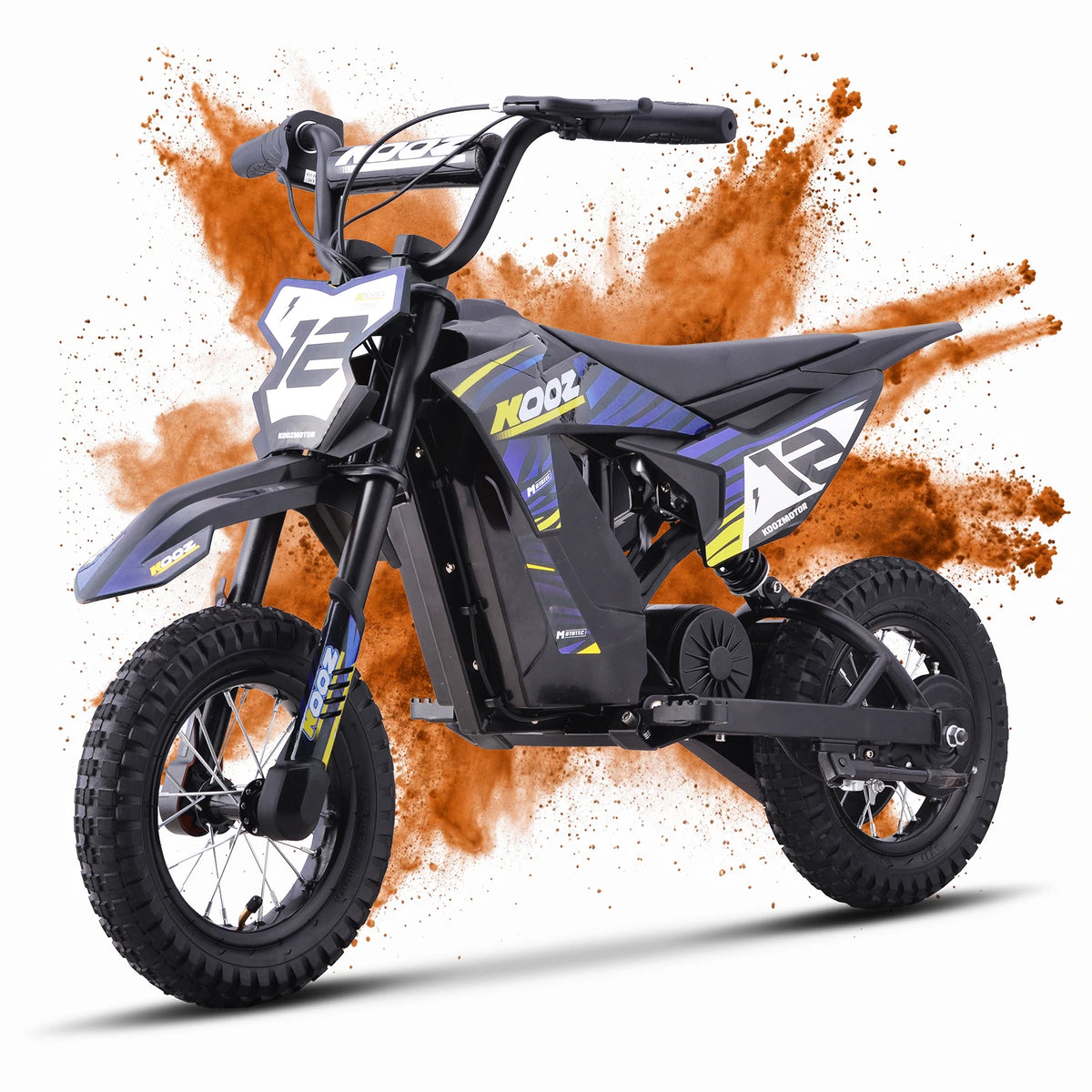 KOOZ HP122E Kids Electric Dirt Bike 36V 750W Peak Power Motorcycle For 4-8 Years UL2272 SGS Certified Max 15.5MPH 3 Speed Modes 14Miles Range Shock Absorber Rear Brake Kids Gift