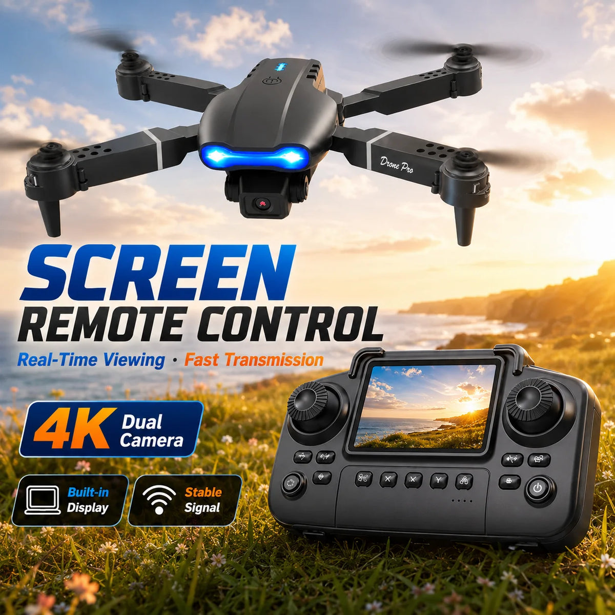 ZNLYRION 4K RC Drone With Dual Camera And Screen Remote
