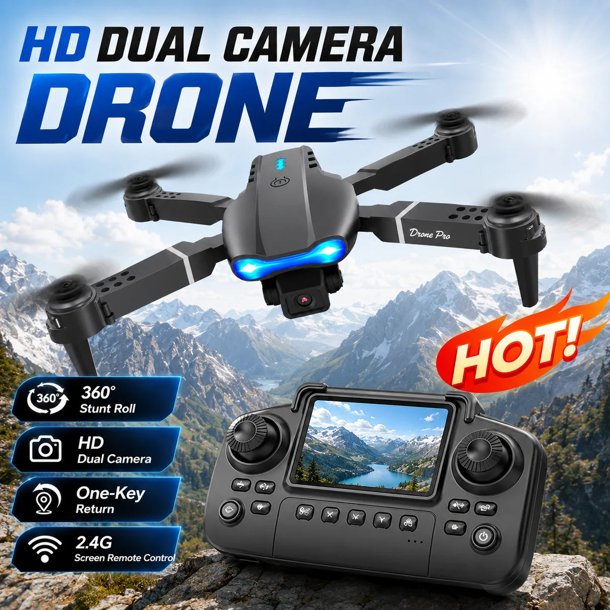 ZNLYRION 4K RC Drone With Dual Camera And Screen Remote