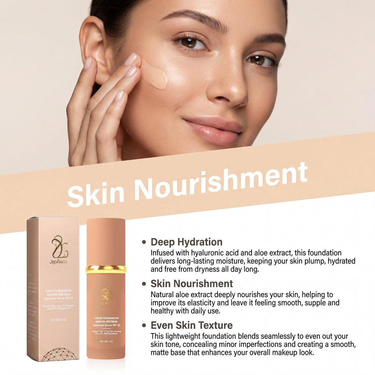Zephoco Liquid Foundation SPF 50 Waterproof Full Coverage Concealer