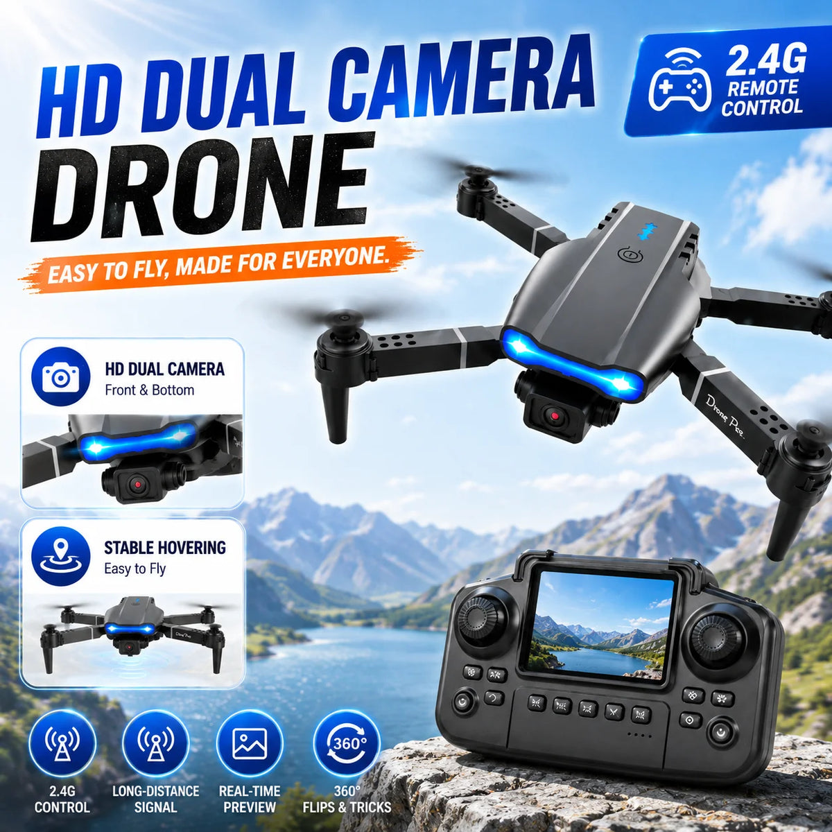 ZNLYRION 4K RC Drone With Dual Camera And Screen Remote