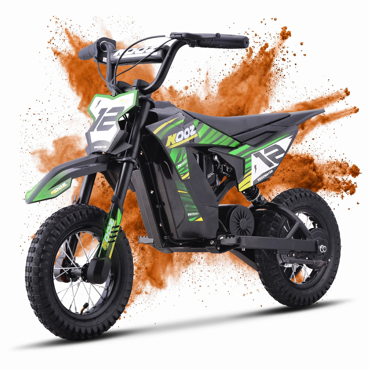 KOOZ HP122E Kids Electric Dirt Bike 36V 750W Peak Power Motorcycle For 4-8 Years UL2272 SGS Certified Max 15.5MPH 3 Speed Modes 14Miles Range Shock Absorber Rear Brake Kids Gift