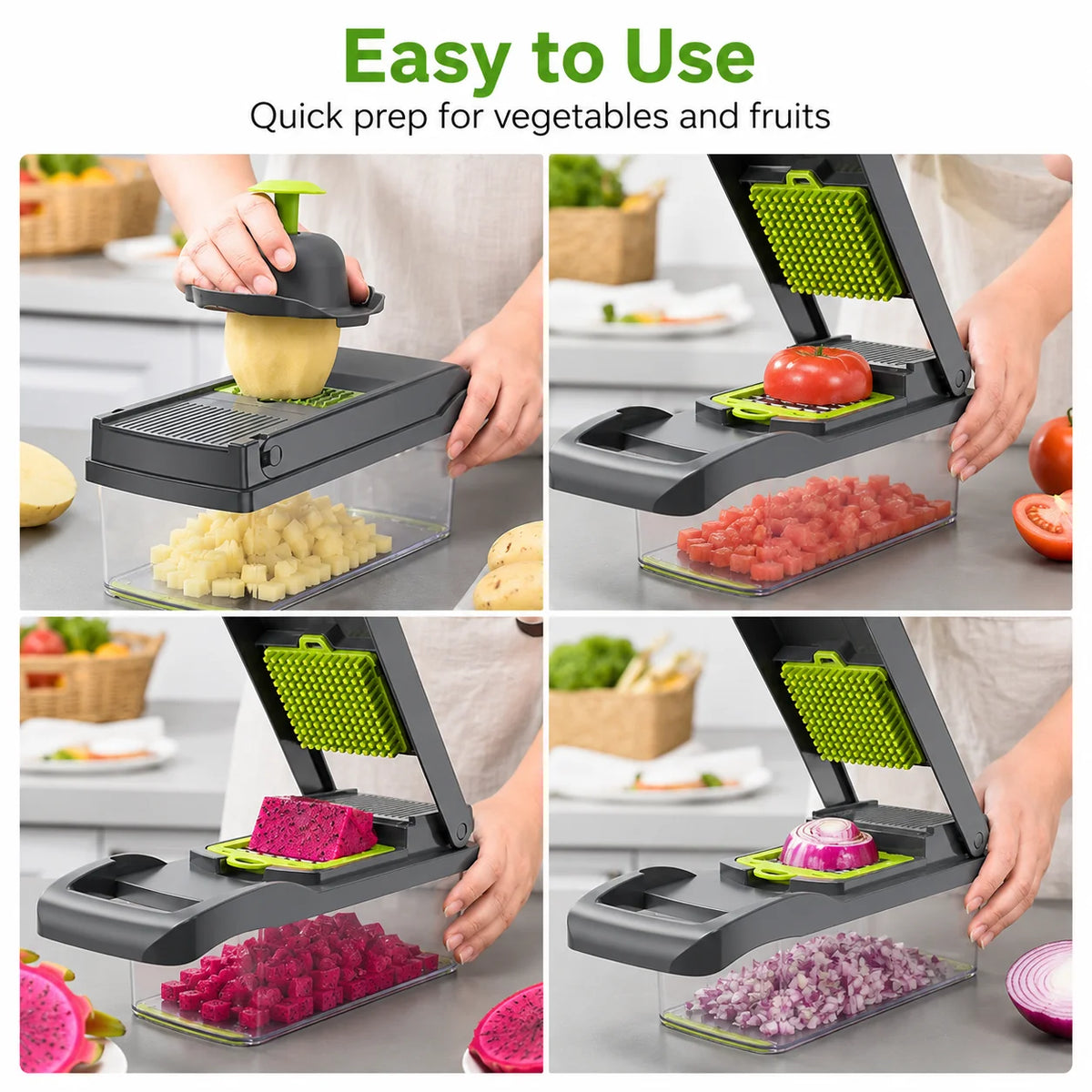 16-in-1 Vegetable Chopper with Container, Onion Dicer Slicer Grater, Multifunction Kitchen Food Cutter, US Stock Fast Delivery