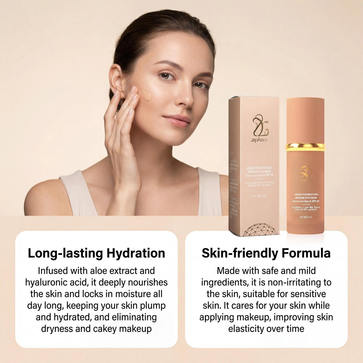 Zephoco Liquid Foundation SPF 50 Waterproof Full Coverage Concealer