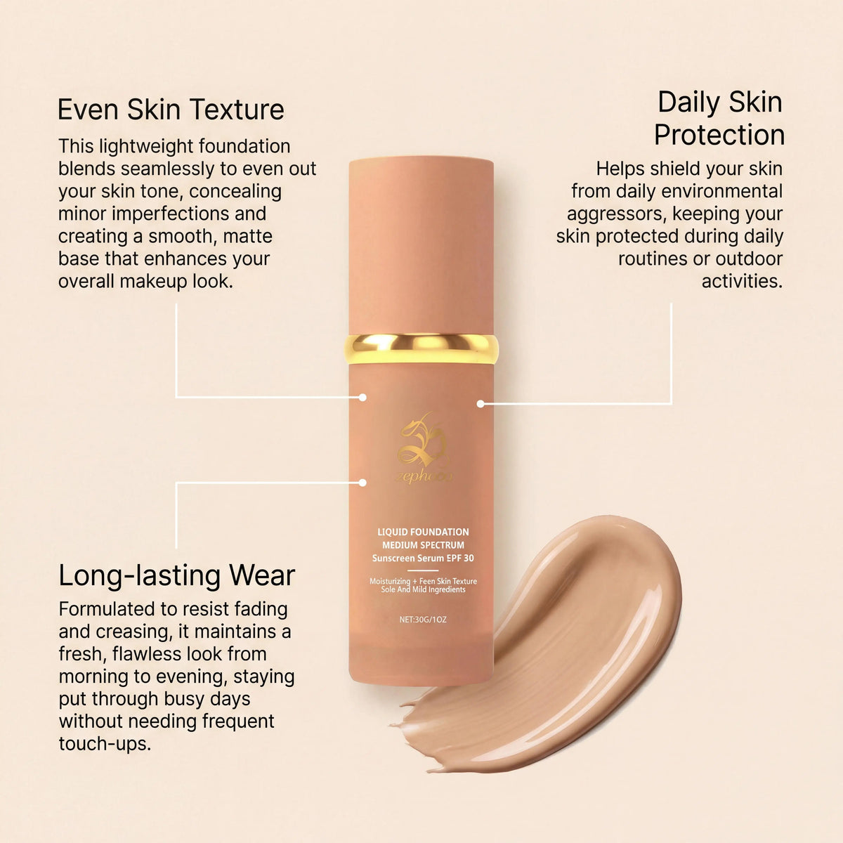 Zephoco Liquid Foundation SPF 50 Waterproof Full Coverage Concealer