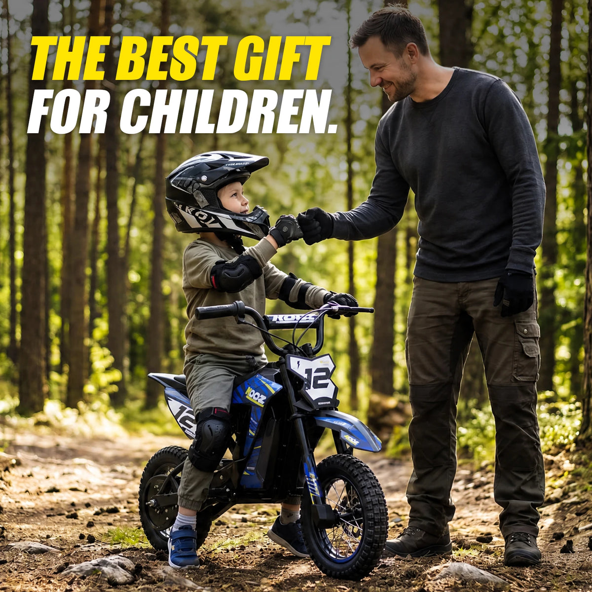 KOOZ HP122E Kids Electric Dirt Bike 36V 750W Peak Power Motorcycle For 4-8 Years UL2272 SGS Certified Max 15.5MPH 3 Speed Modes 14Miles Range Shock Absorber Rear Brake Kids Gift
