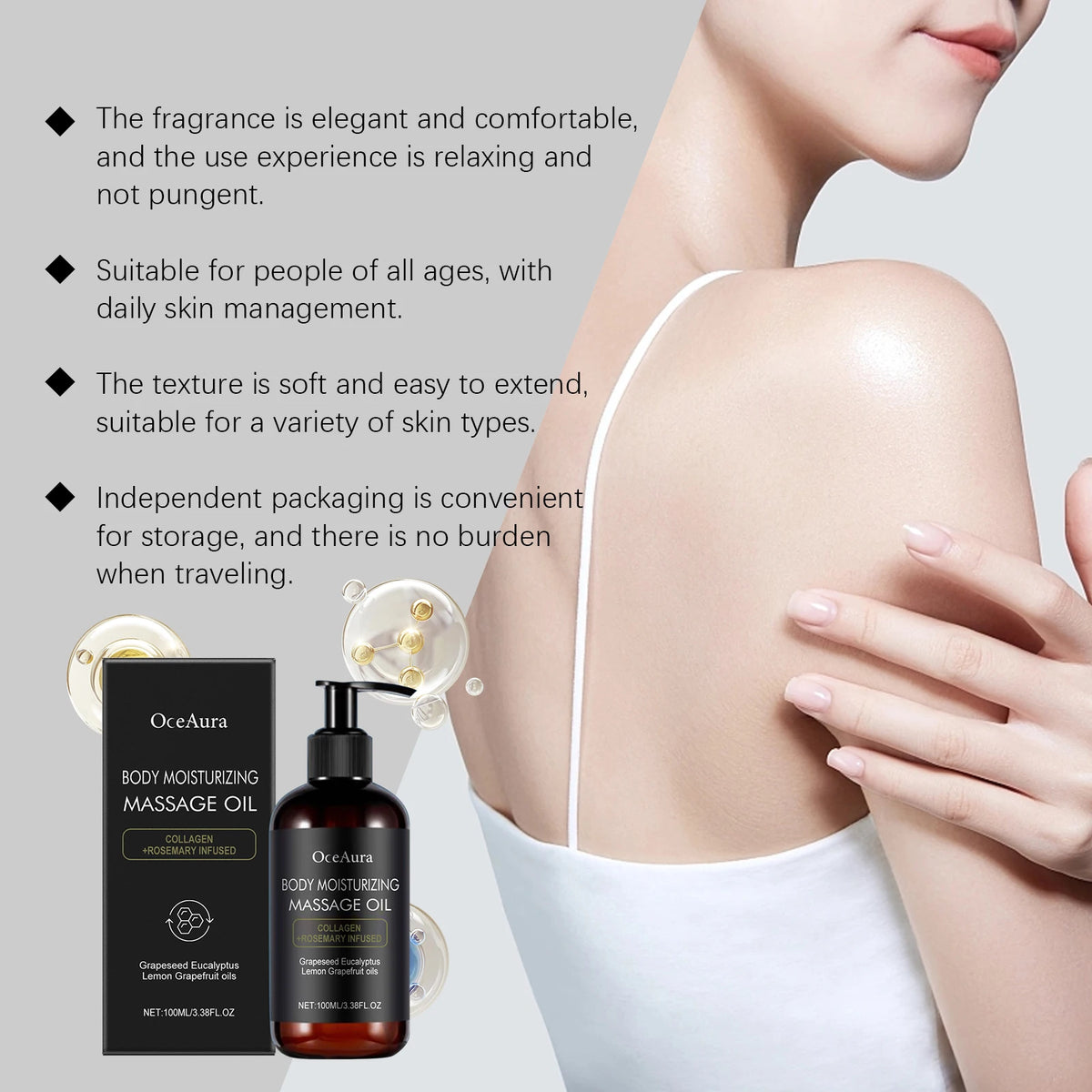 OceAura Moisturizing Massage Oil For Gentle Hydrating Skin Care