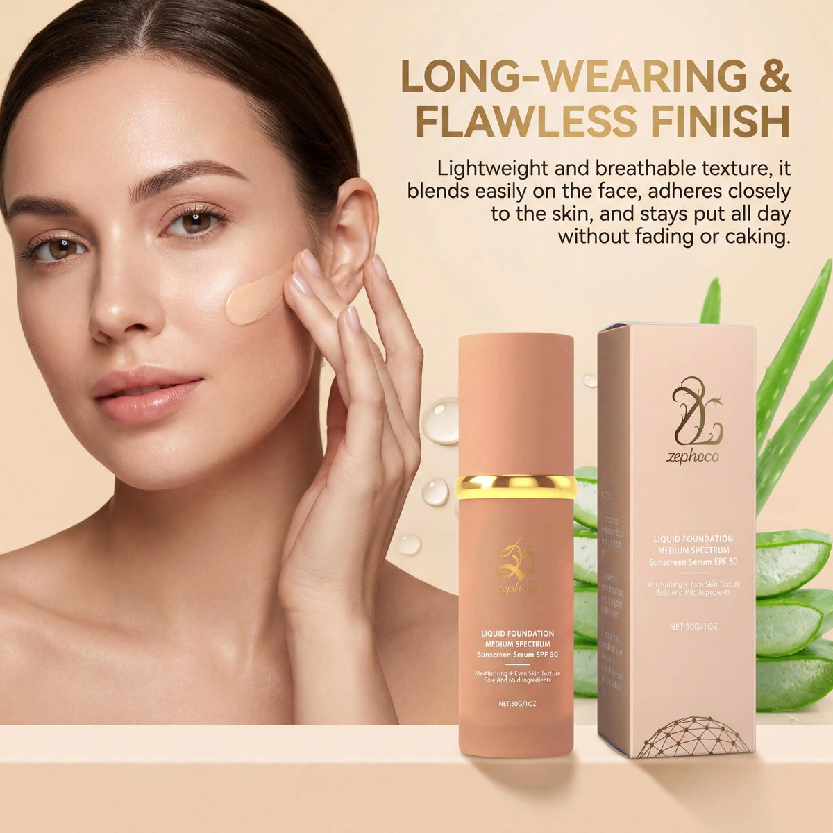 Zephoco Liquid Foundation SPF 50 Waterproof Full Coverage Concealer