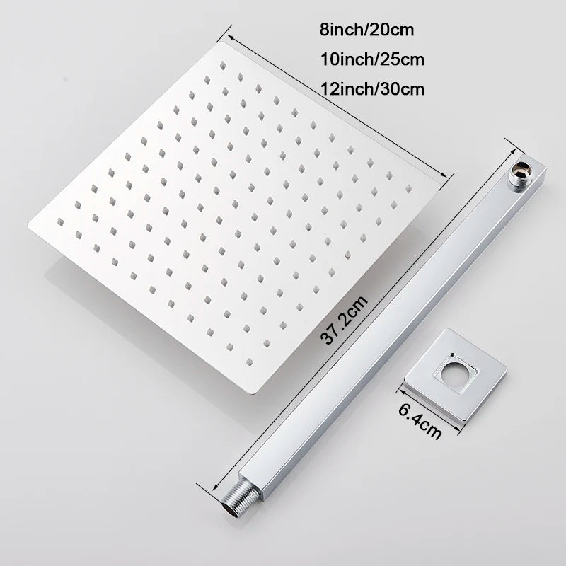 Shinesia Chrome Ultrathin Bath 8''10''12" Rainfall Shower Head with Shower Arm Stainless Steel Bathroom Accessory