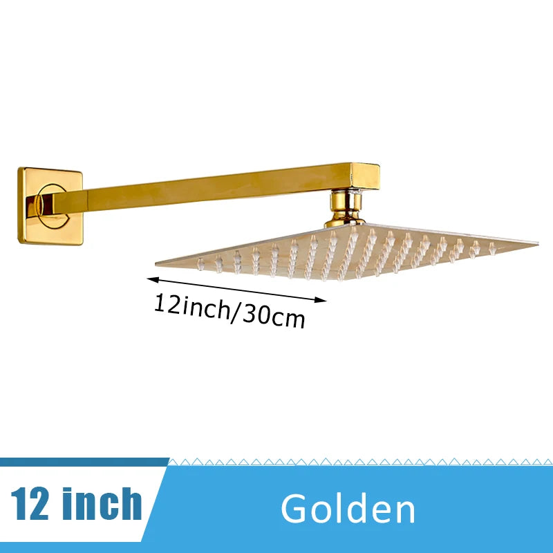Shinesia Chrome Ultrathin Bath 8''10''12" Rainfall Shower Head with Shower Arm Stainless Steel Bathroom Accessory