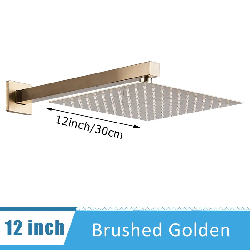 Shinesia Chrome Ultrathin Bath 8''10''12" Rainfall Shower Head with Shower Arm Stainless Steel Bathroom Accessory