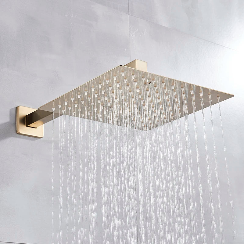 Shinesia Chrome Ultrathin Bath 8''10''12" Rainfall Shower Head with Shower Arm Stainless Steel Bathroom Accessory