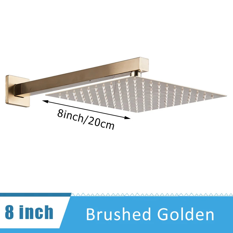 Shinesia Chrome Ultrathin Bath 8''10''12" Rainfall Shower Head with Shower Arm Stainless Steel Bathroom Accessory