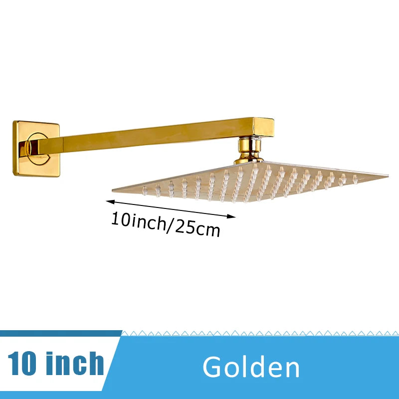 Shinesia Chrome Ultrathin Bath 8''10''12" Rainfall Shower Head with Shower Arm Stainless Steel Bathroom Accessory