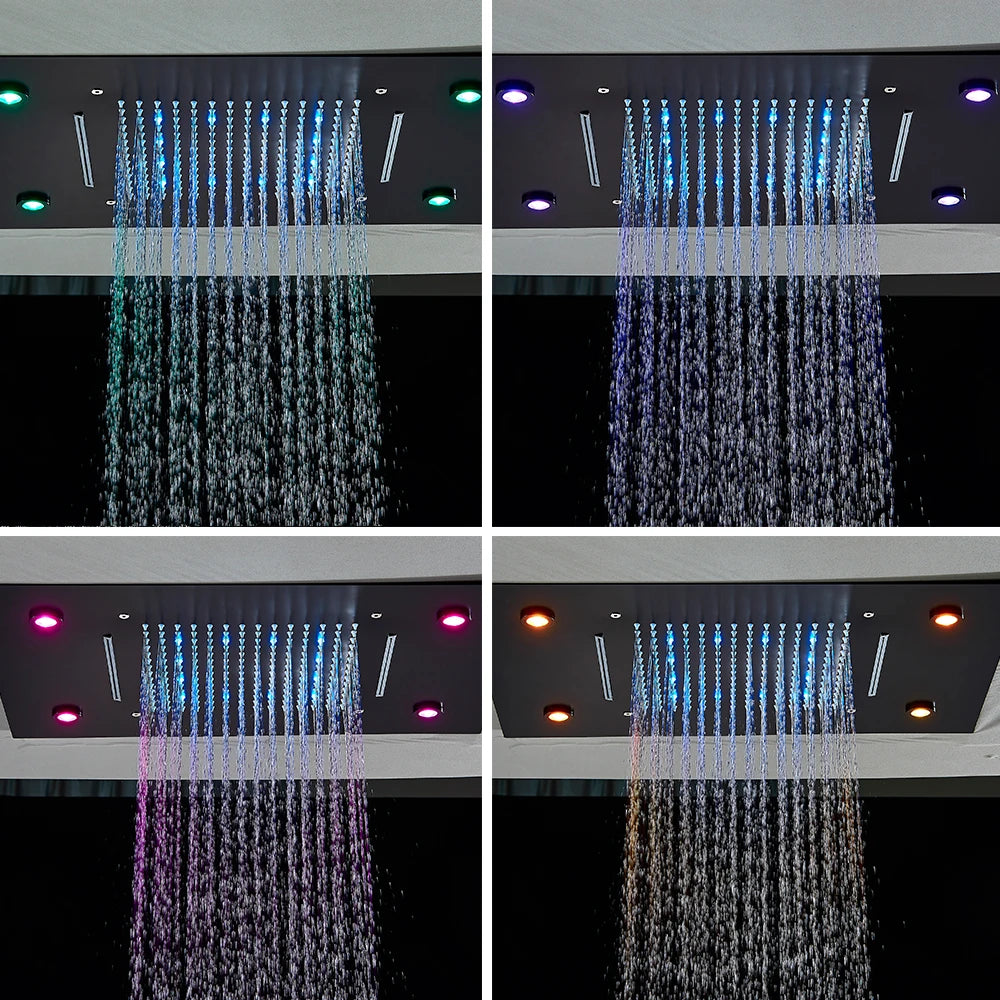 Rozin LED Shower Head 304SUS Ceiling Mounted Hidden Concealed Shower Heads Large Size Rain and Waterfall for Bathroom Shower