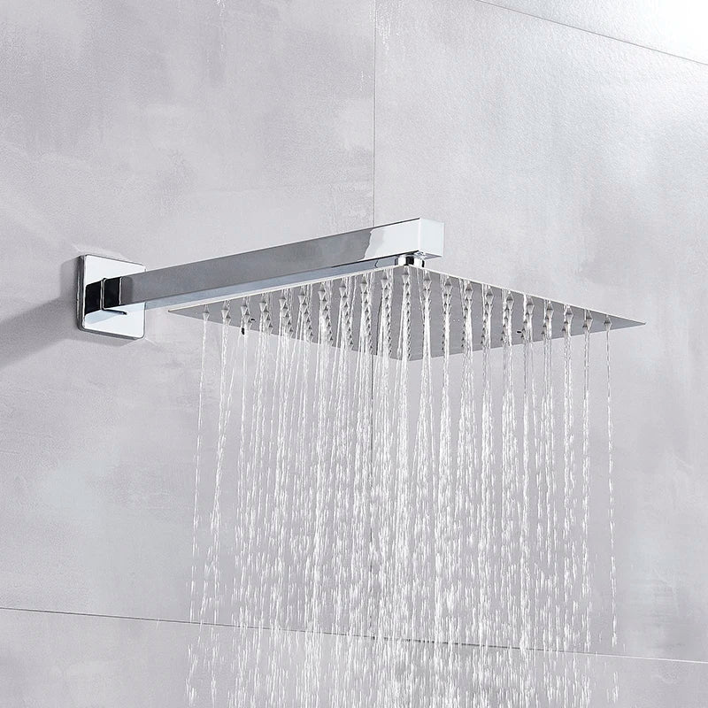 Shinesia Chrome Ultrathin Bath 8''10''12" Rainfall Shower Head with Shower Arm Stainless Steel Bathroom Accessory