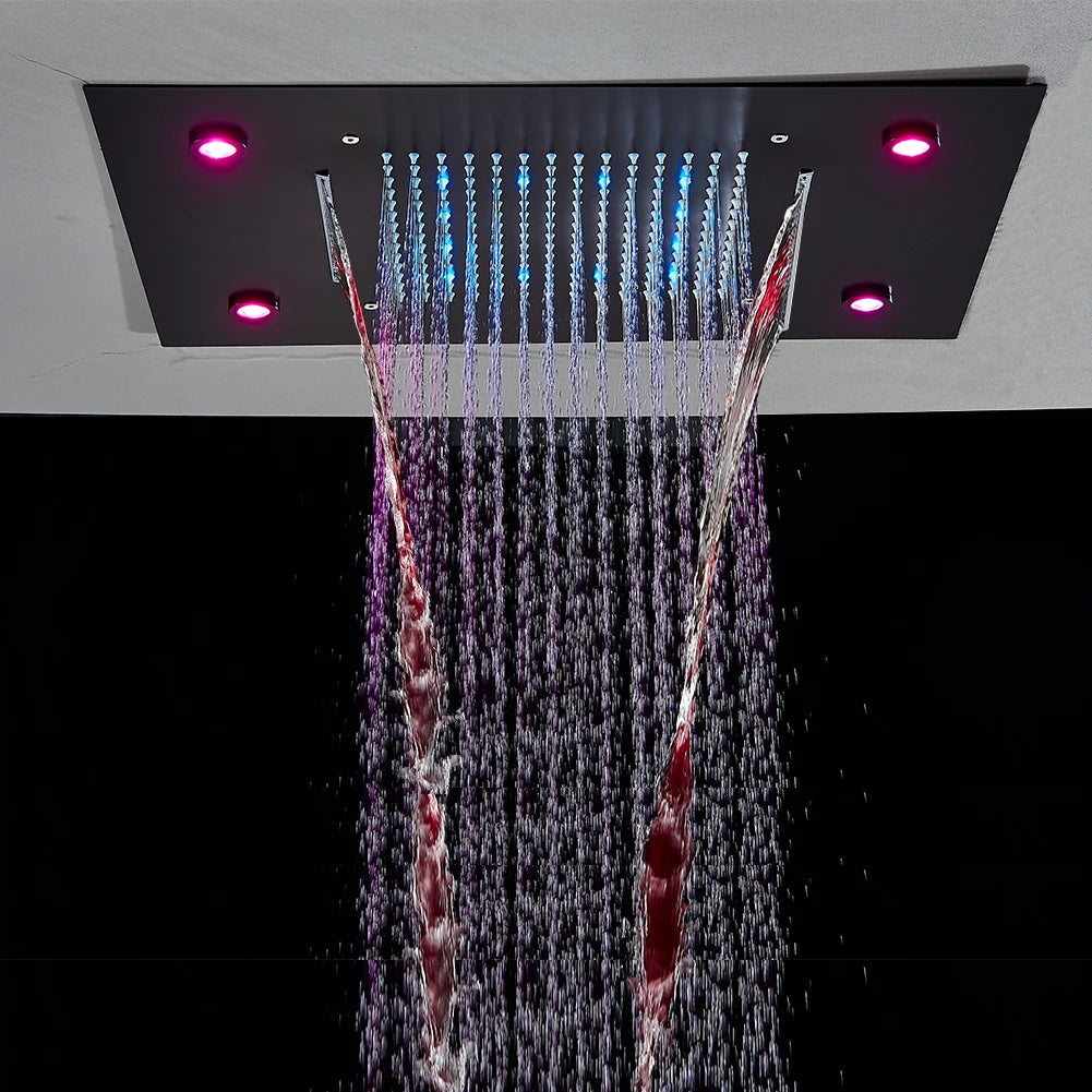Rozin LED Shower Head 304SUS Ceiling Mounted Hidden Concealed Shower Heads Large Size Rain and Waterfall for Bathroom Shower