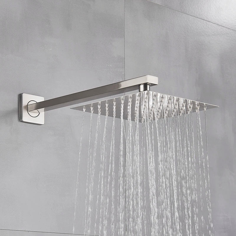 Shinesia Chrome Ultrathin Bath 8''10''12" Rainfall Shower Head with Shower Arm Stainless Steel Bathroom Accessory