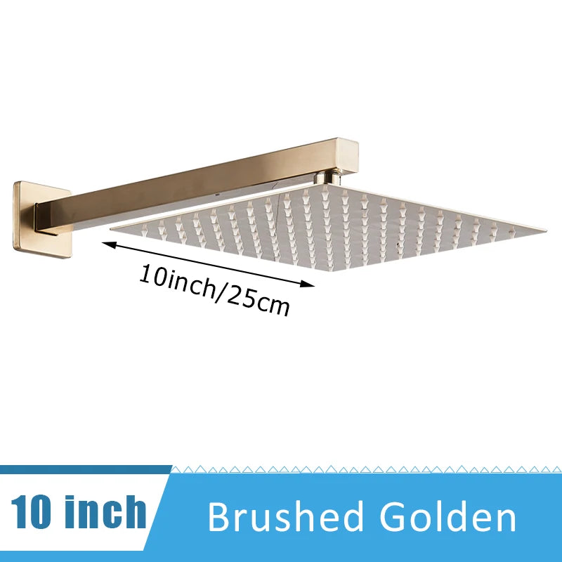 Shinesia Chrome Ultrathin Bath 8''10''12" Rainfall Shower Head with Shower Arm Stainless Steel Bathroom Accessory