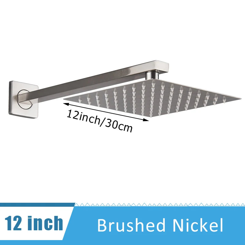 Shinesia Chrome Ultrathin Bath 8''10''12" Rainfall Shower Head with Shower Arm Stainless Steel Bathroom Accessory