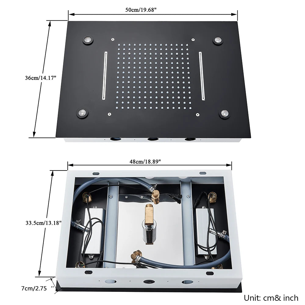 Rozin LED Shower Head 304SUS Ceiling Mounted Hidden Concealed Shower Heads Large Size Rain and Waterfall for Bathroom Shower