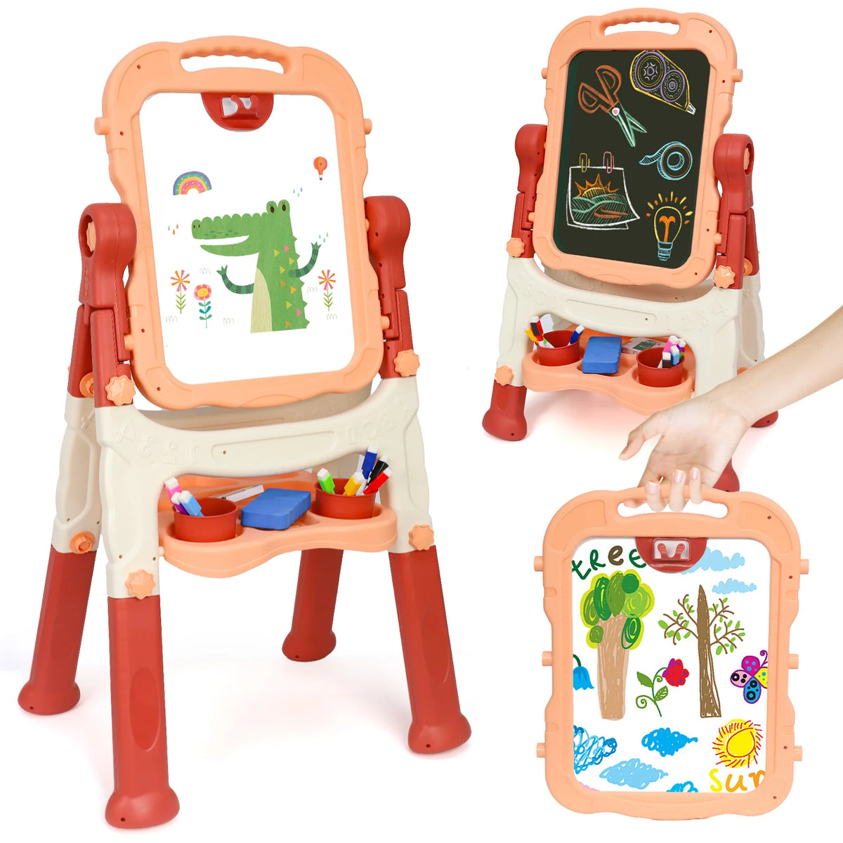 Children's art easel, adjustable standing rotating double-sided easel, with painting accessories, suitable for boys and girls aged 3 and above, standing children's art easel is an ideal birthday / Christmas / New Year gift fo