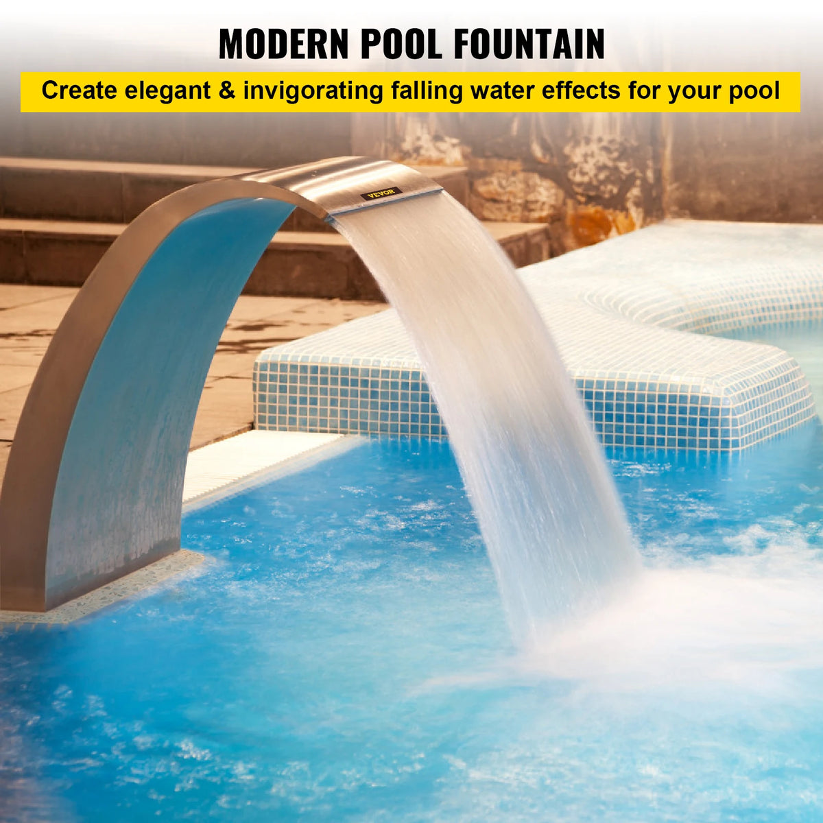 SucceBuy Stainless Steel Pool Waterfall Fountain For Garden Ponds