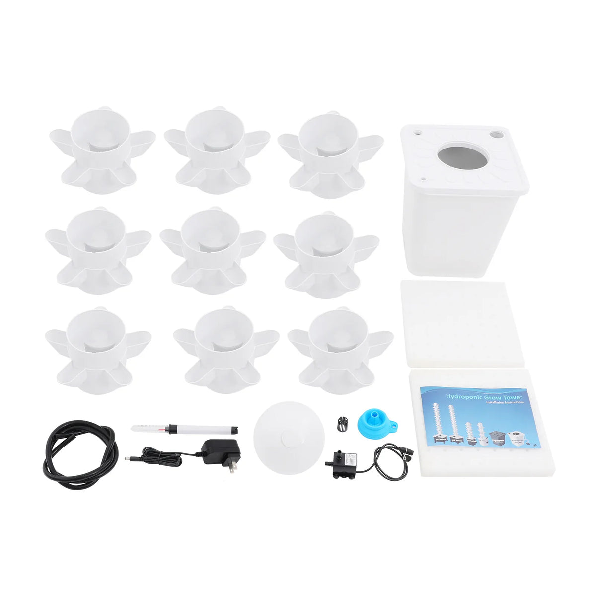 Hydroponic Growing Kit 9-Tiers Vertical Growing Kit Freestanding With Power Adapter