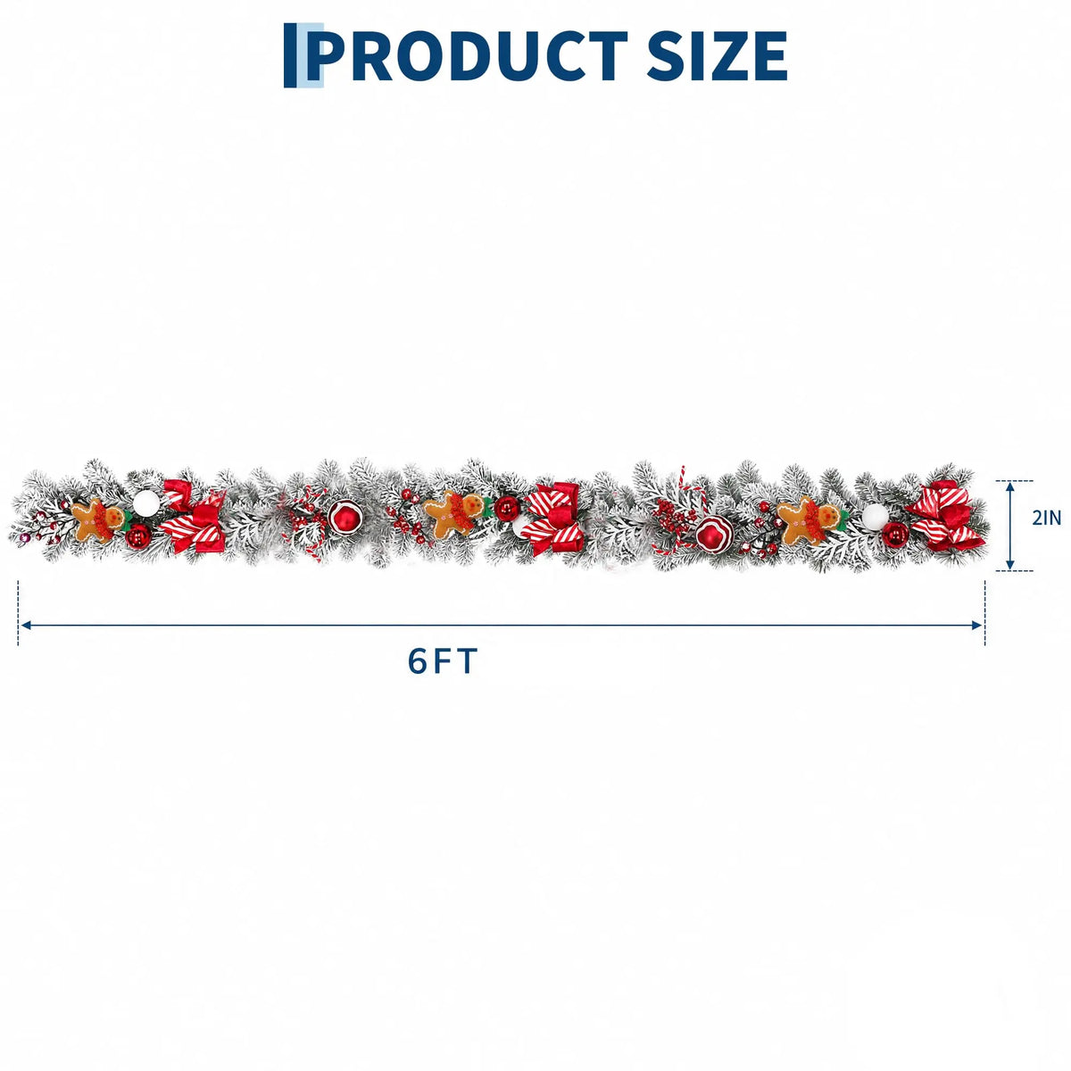 6FT Pre-Lit Gingerbread Christmas Garland With 20 LED Lights, 8 Modes Timer, Red Bows Berries Candy Balls For Mantel Stair Decor