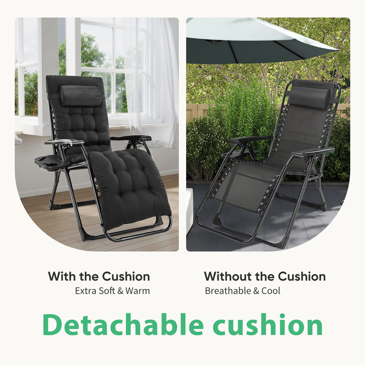 JHK Zero Gravity Outdoor Reclining Lounge Chair With Cup Tray