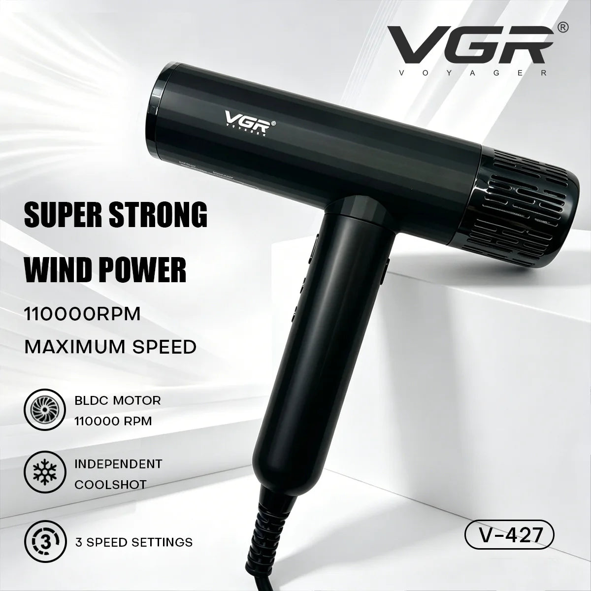 VGR Professional Hair Dryer With Negative Ion Brushless Motor